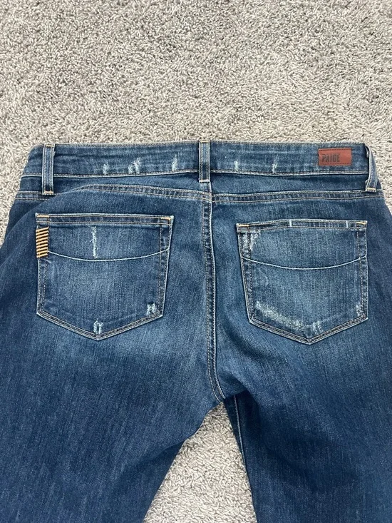 Paige Jimmy Jimmy Distressed Medium Blue Crop Stretch Denim Jeans - Size 28 - Picture 5 of 13
